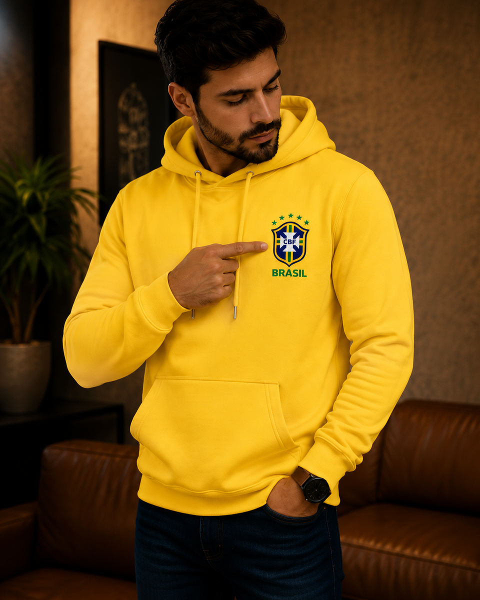 Moletom Canguru Brasil Futebol Casual Masculino