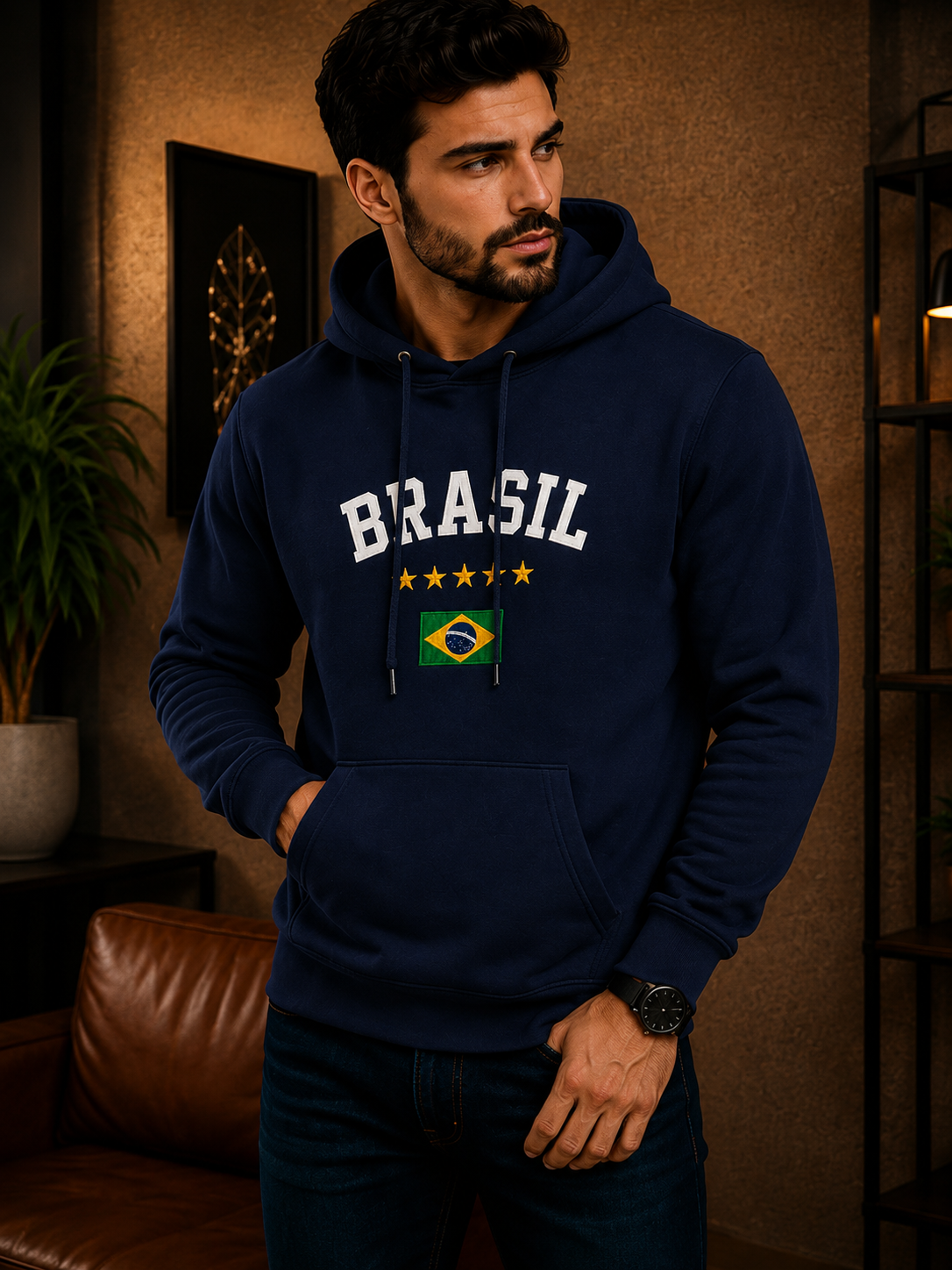 Moletom Canguru Brasil Varsity Streetwear Masculino