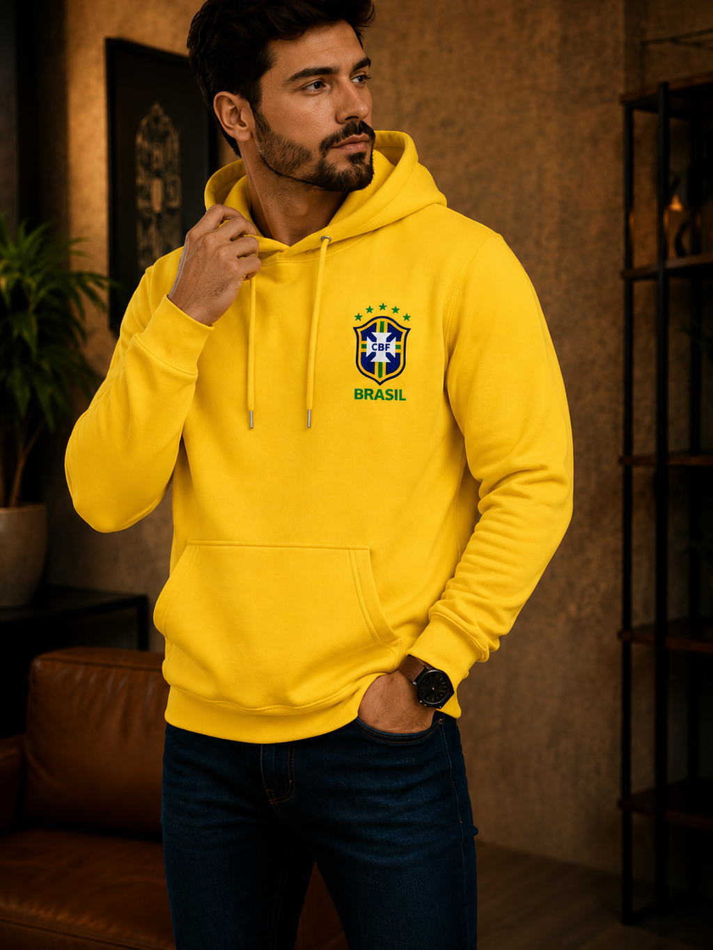 Moletom Canguru Brasil Futebol Casual Masculino