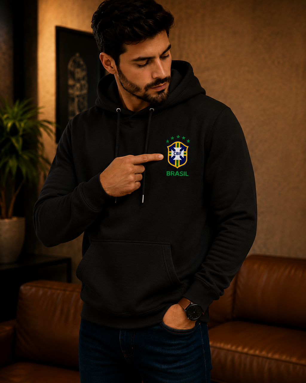 Moletom Canguru Brasil Futebol Casual Masculino