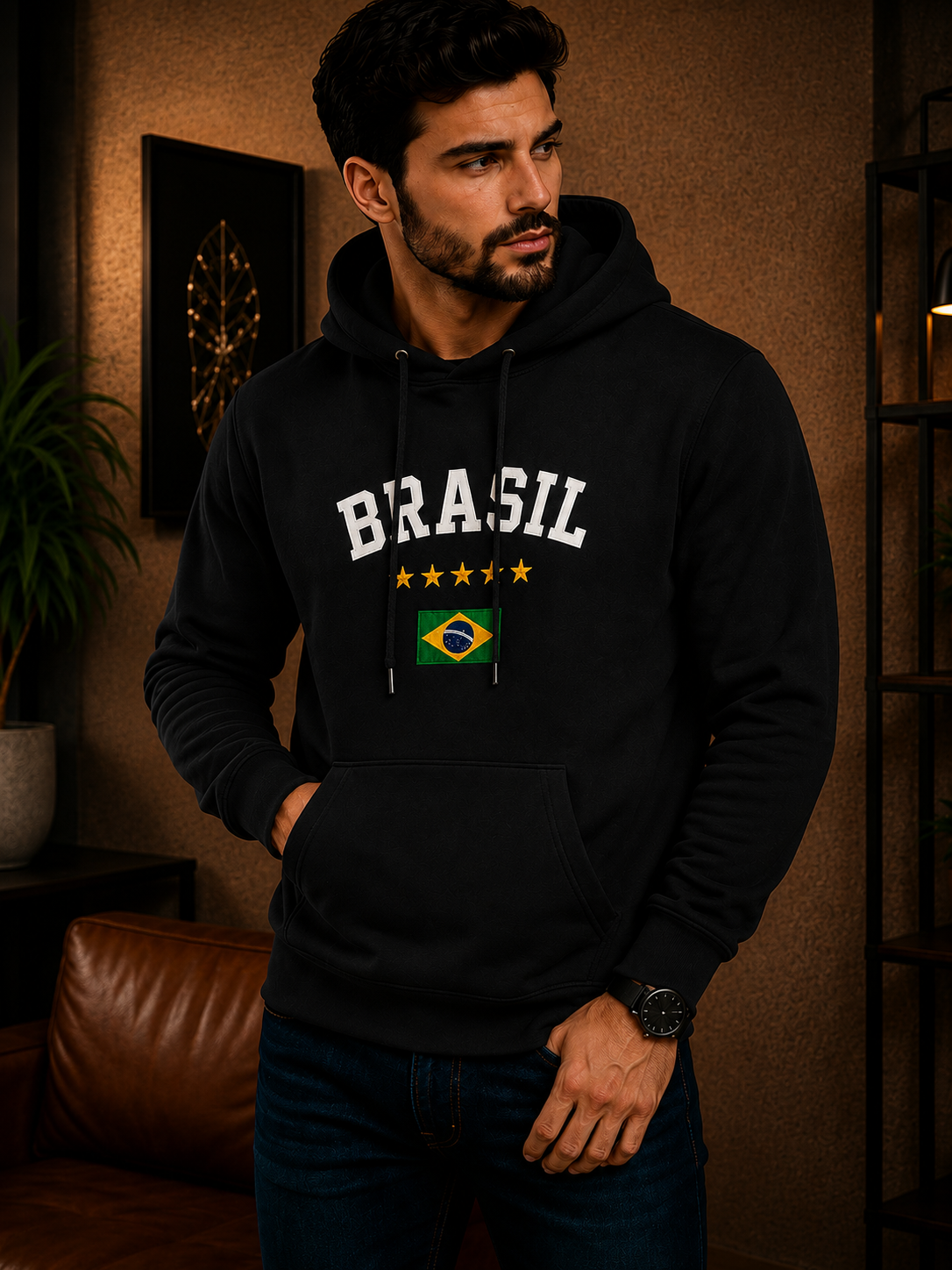 Moletom Canguru Brasil Varsity Streetwear Masculino