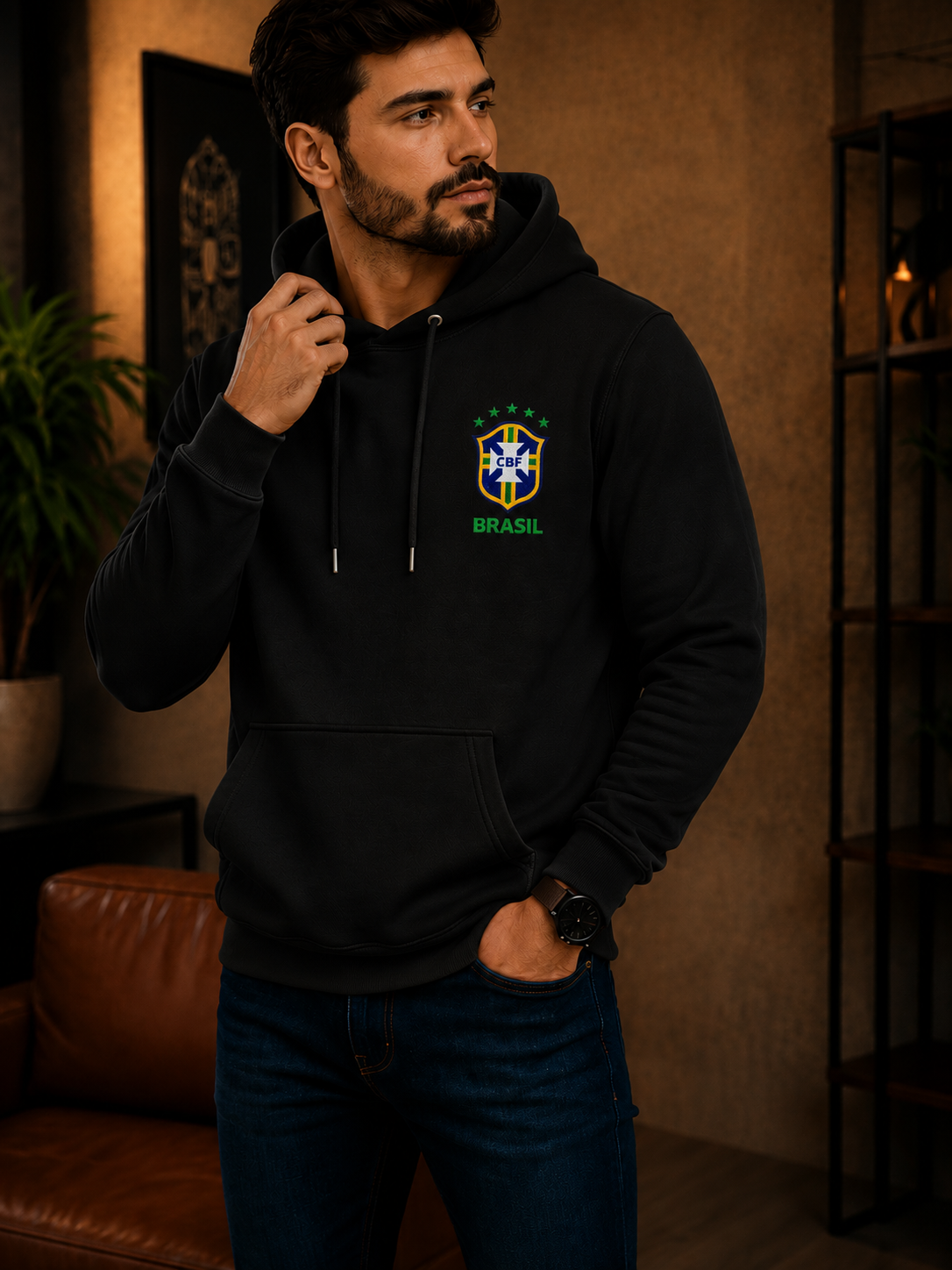 Moletom Canguru Brasil Futebol Casual Masculino