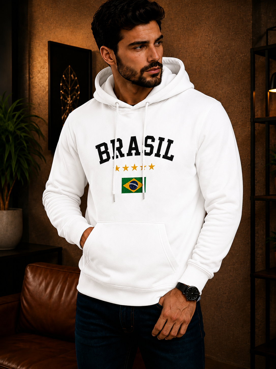 Moletom Canguru Brasil Varsity Streetwear Masculino