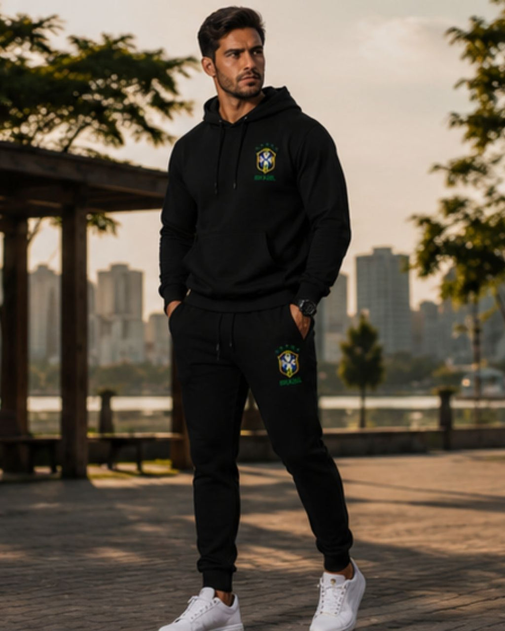 Conjunto Moletom Brasil Cristo Streetwear Masculino