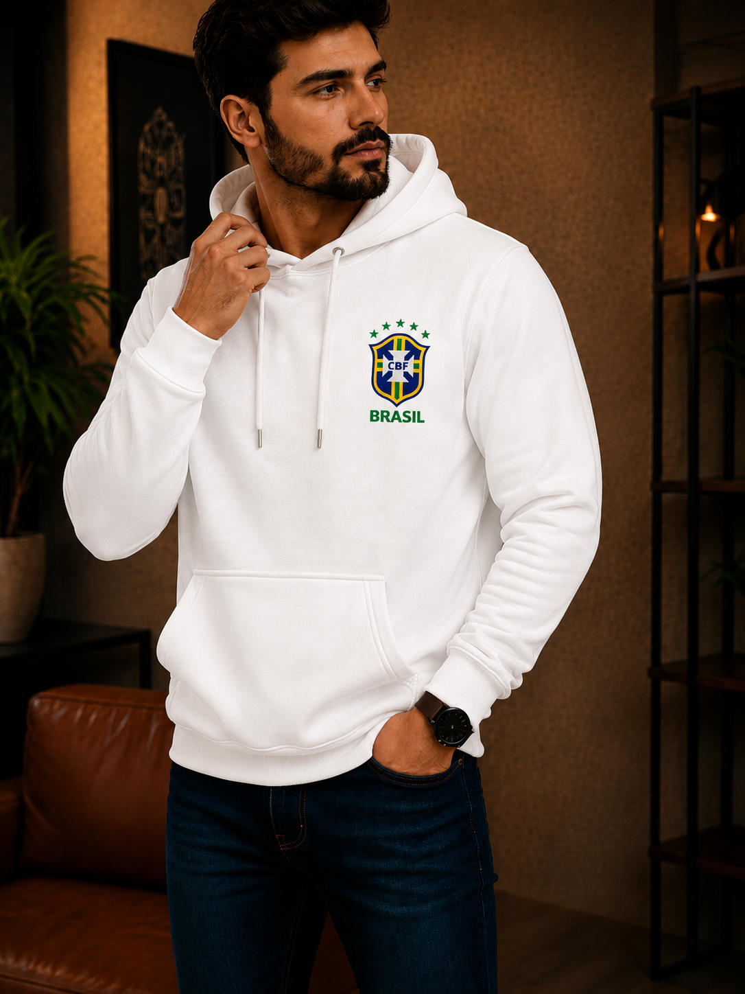Moletom Canguru Brasil Futebol Casual Masculino