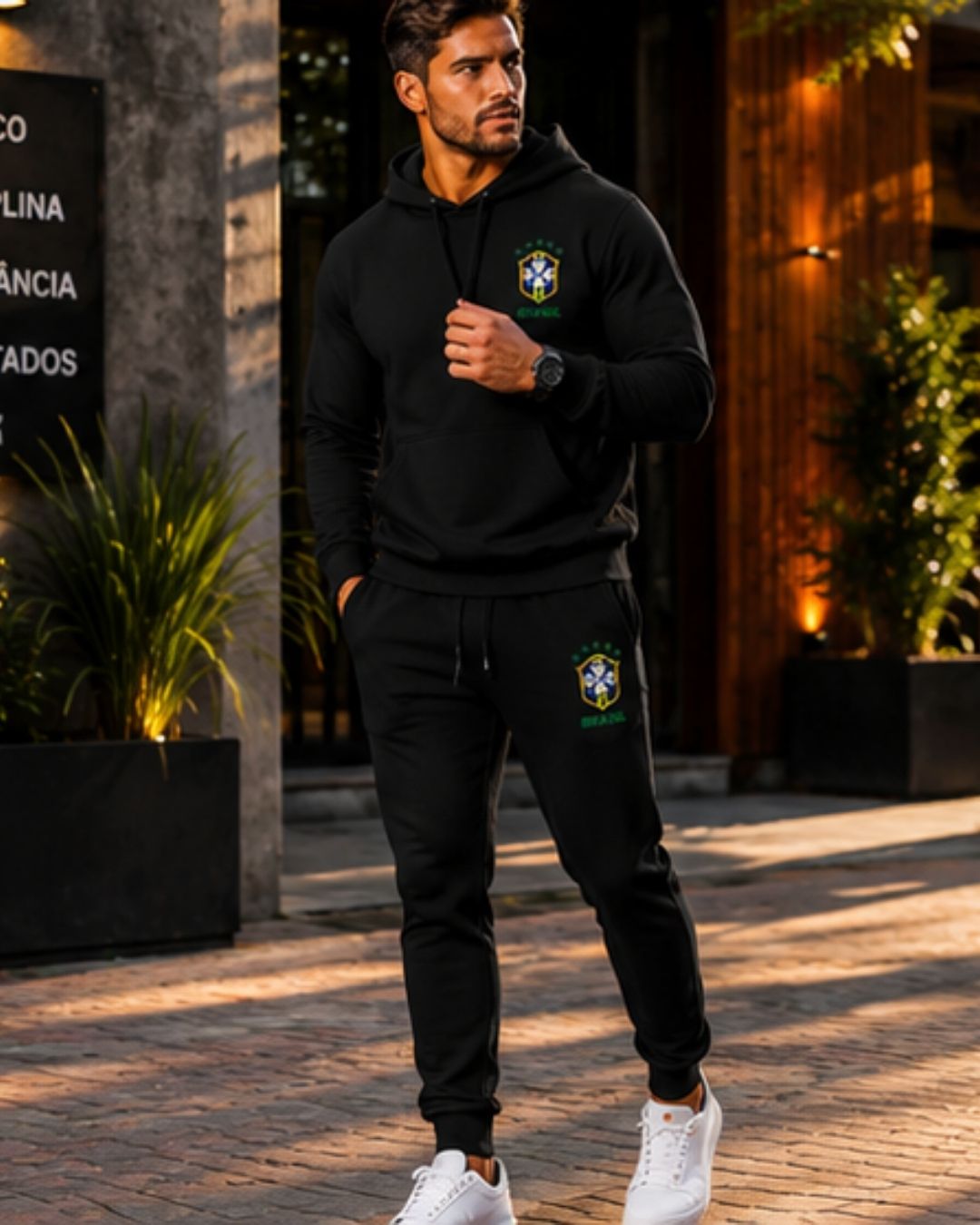 Conjunto Moletom Brasil Cristo Streetwear Masculino