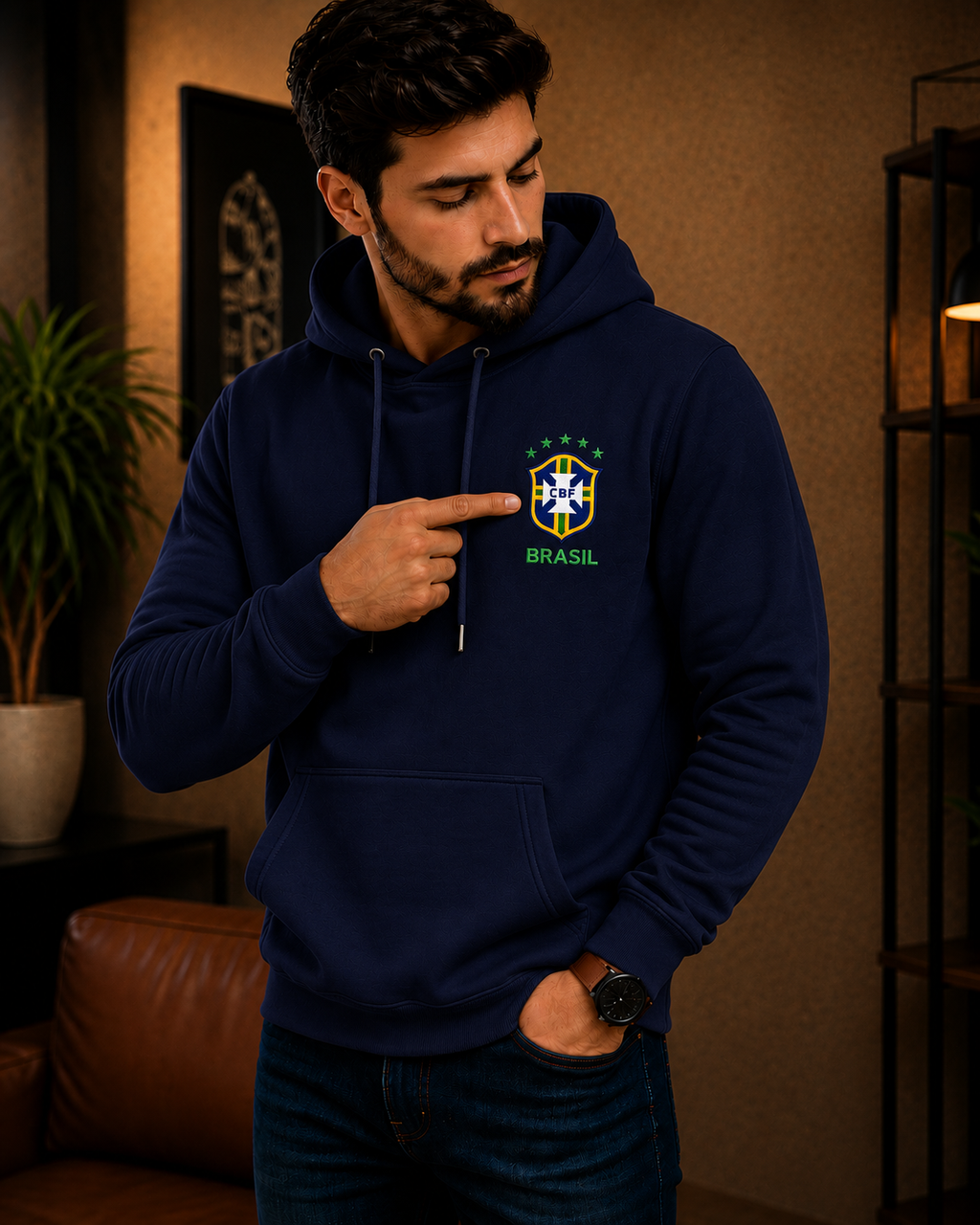 Moletom Canguru Brasil Futebol Casual Masculino