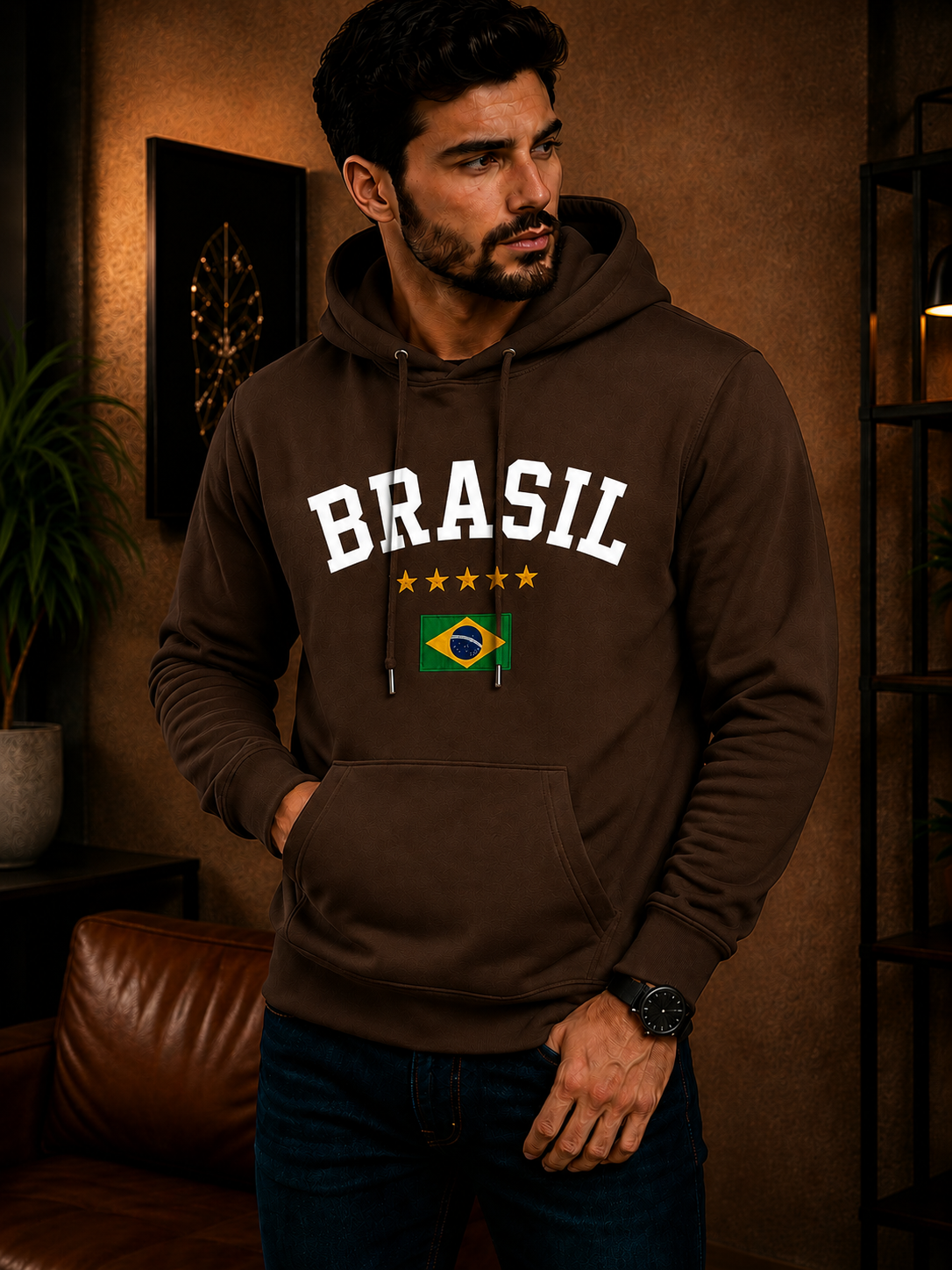 Moletom Canguru Brasil Varsity Streetwear Masculino