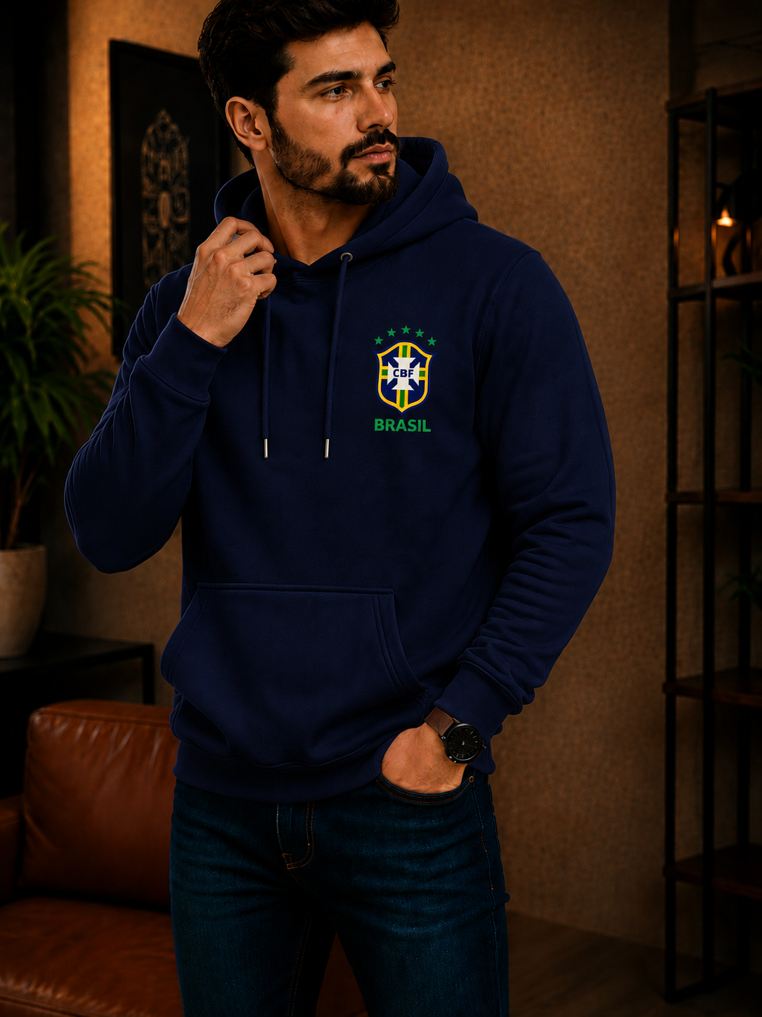 Moletom Canguru Brasil Futebol Casual Masculino