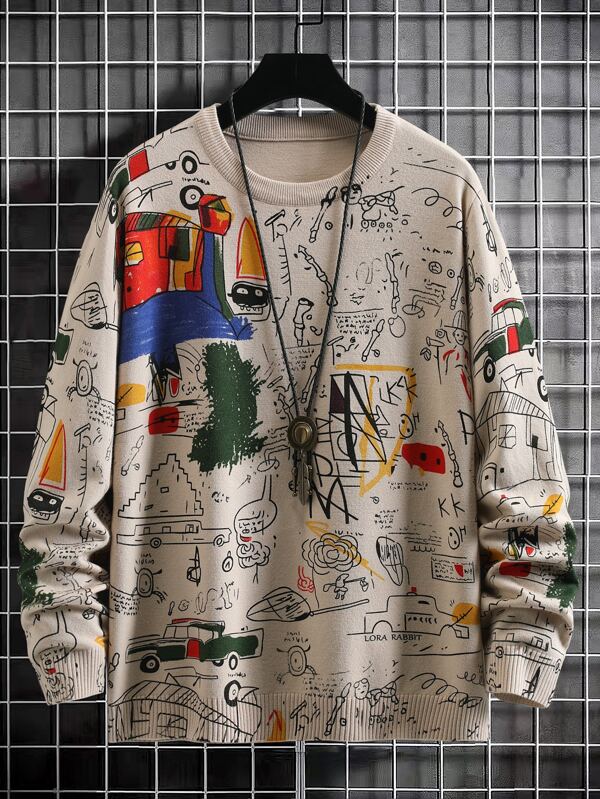Suéter Masculino Estampado Com Botões Casual Urbano