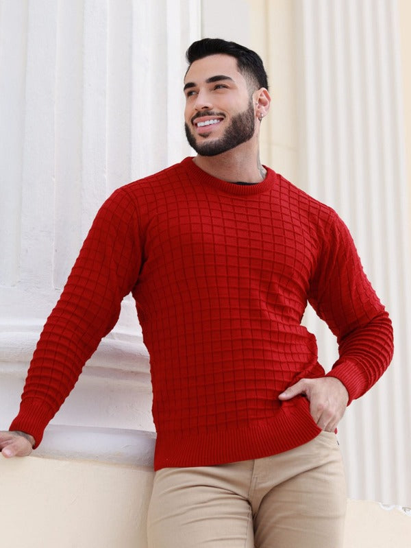 Suéter Masculino Canelado Gola Careca Casual Urbano