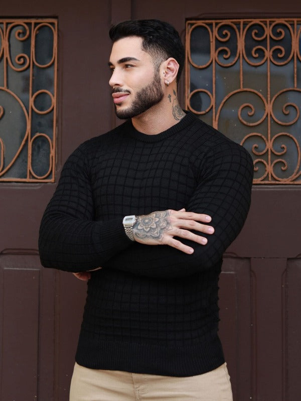 Suéter Masculino Canelado Gola Careca Casual Urbano