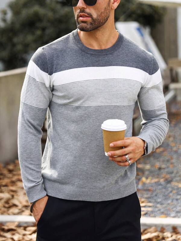 Suéter Masculino Listrado Texturizado Casual Minimalista