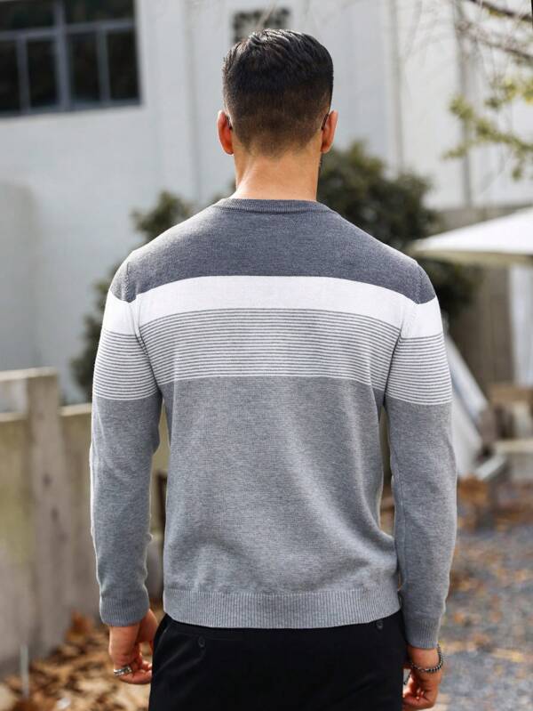 Suéter Masculino Listrado Texturizado Casual Minimalista