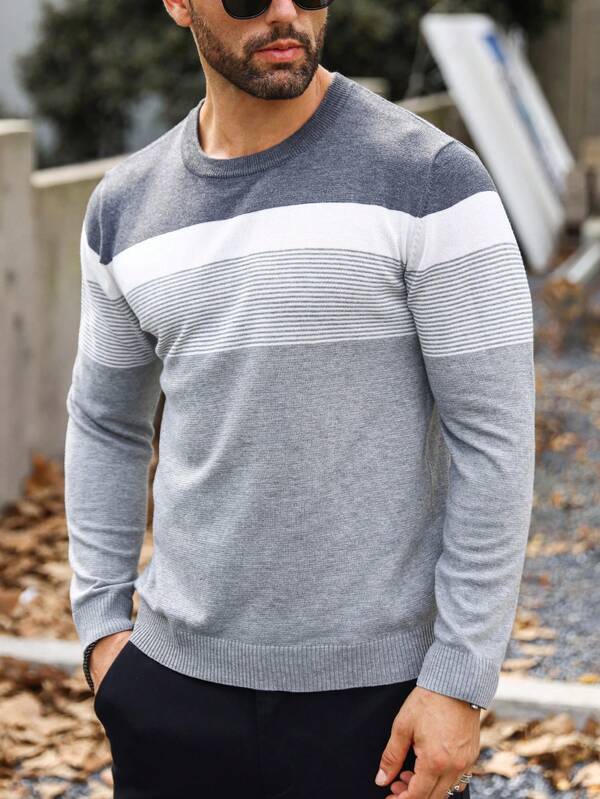 Suéter Masculino Listrado Texturizado Casual Minimalista