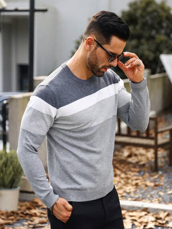 Suéter Masculino Listrado Texturizado Casual Minimalista