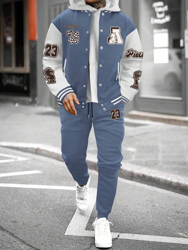 Conjunto Moletom College Com Jaqueta Bomber Streetwear