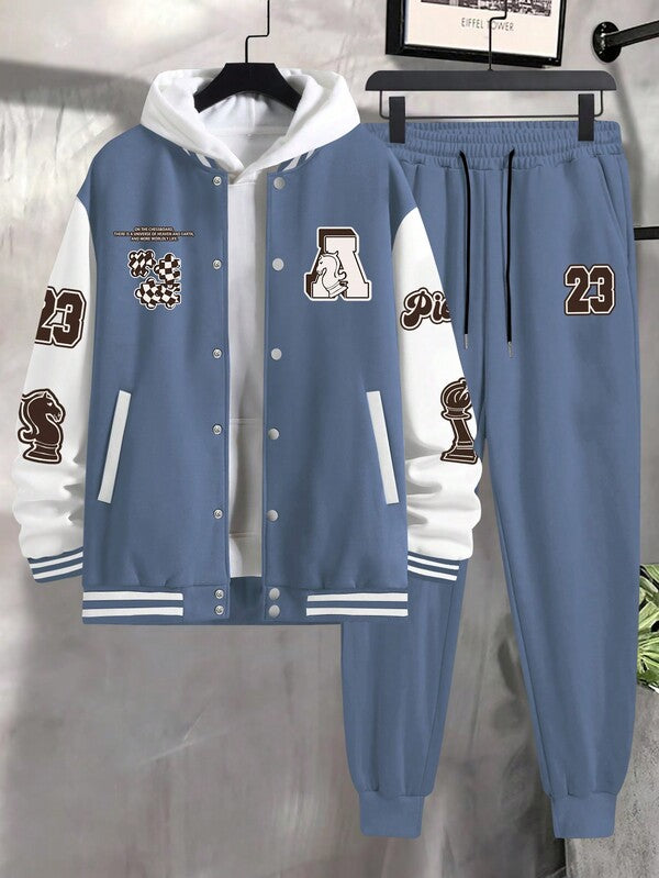 Conjunto Moletom College Com Jaqueta Bomber Streetwear