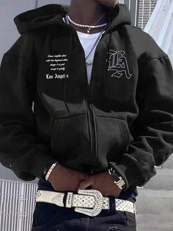 Moletom Los Angeles Com Zíper Estilo Streetwear Casual