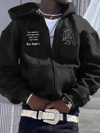 Moletom Los Angeles Com Zíper Estilo Streetwear Casual