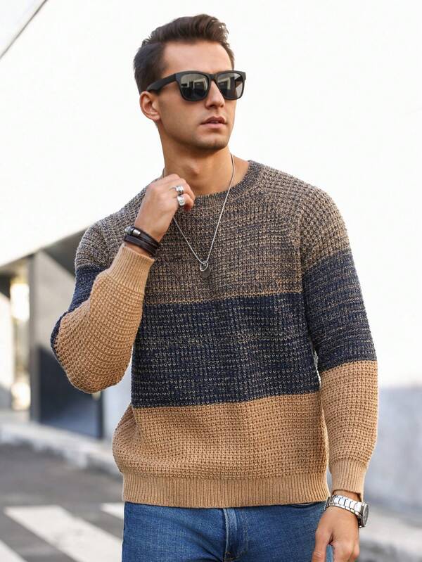 Suéter Masculino Tricot Listrado Casual Estilo Moderno