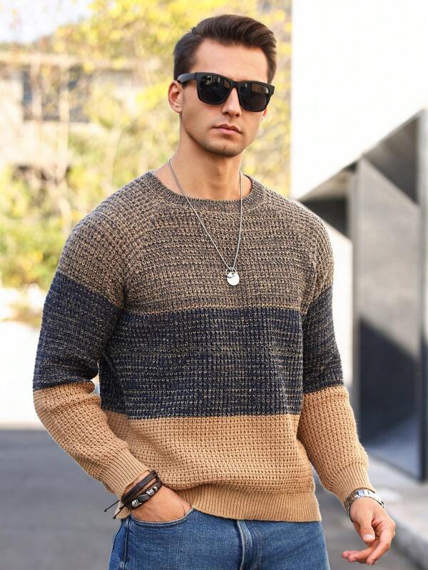 Suéter Masculino Tricot Listrado Casual Estilo Moderno