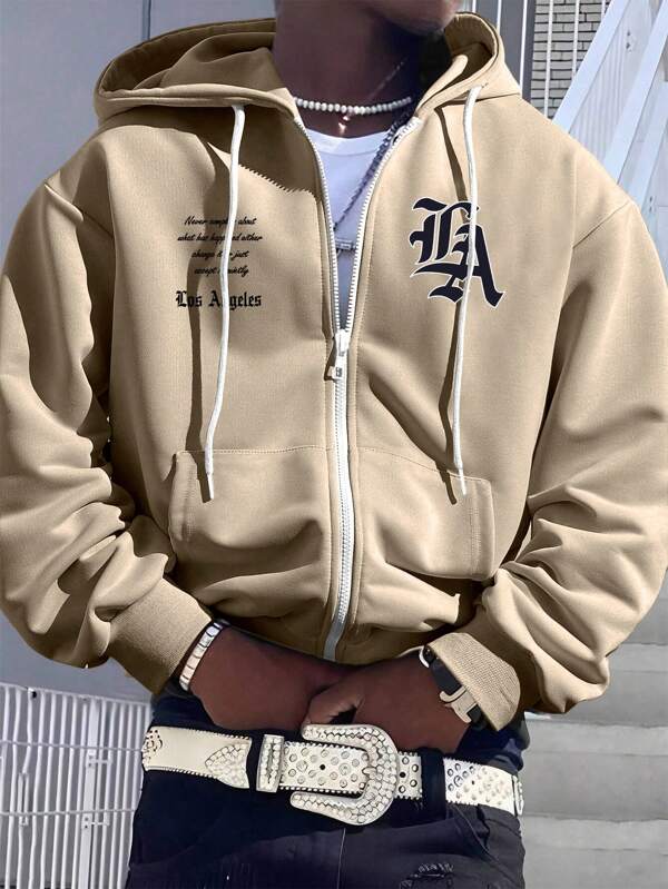 Moletom Los Angeles Com Zíper Estilo Streetwear Casual