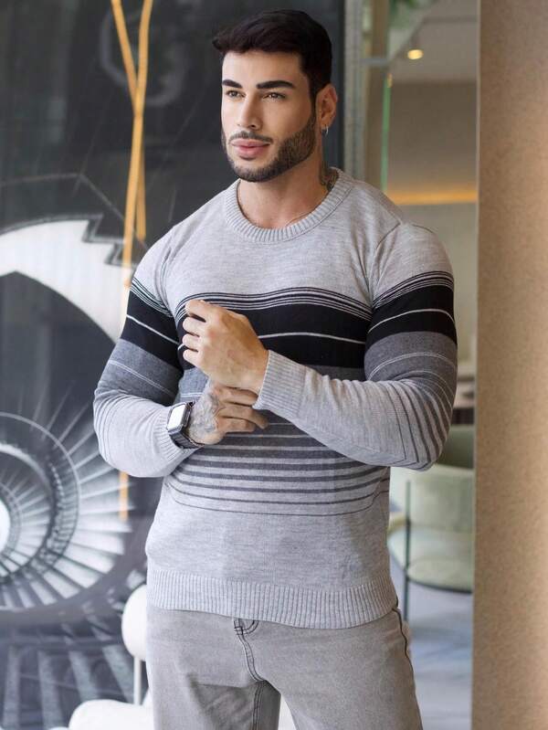 Suéter Masculino Listrado Degradê Casual Estilo Urbano