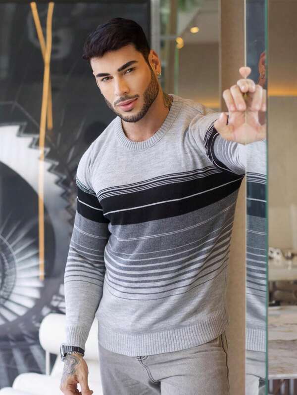 Suéter Masculino Listrado Degradê Casual Estilo Urbano