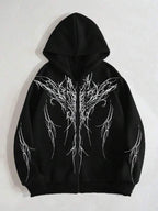 Moletom Dark Tribal Com Zíper Estilo Gothic Streetwear