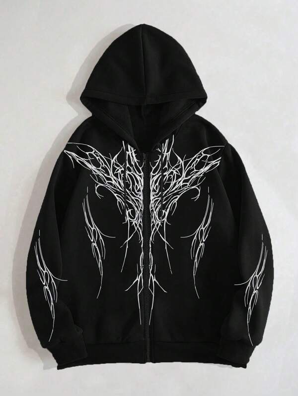Moletom Dark Tribal Com Zíper Estilo Gothic Streetwear