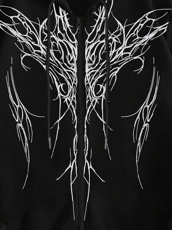 Moletom Dark Tribal Com Zíper Estilo Gothic Streetwear