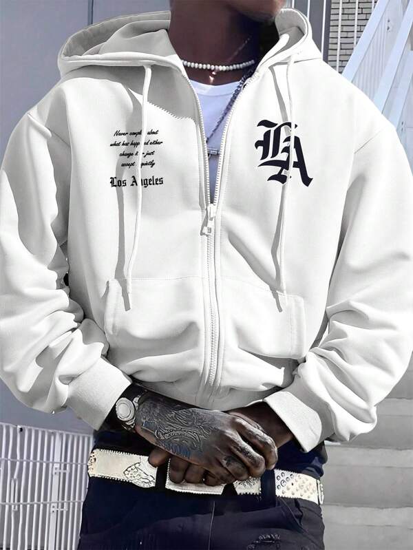 Moletom Los Angeles Com Zíper Estilo Streetwear Casual
