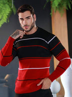 Suéter Masculino Listrado Gola Careca Casual Moderno
