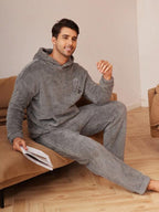 Conjunto Moletom Plush Com Capuz Casual Inverno