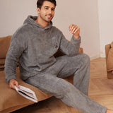 Conjunto Moletom Plush Com Capuz Casual Inverno