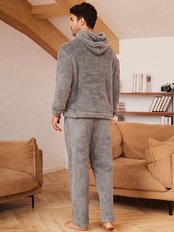 Conjunto Moletom Plush Com Capuz Estilo Comfy Inverno