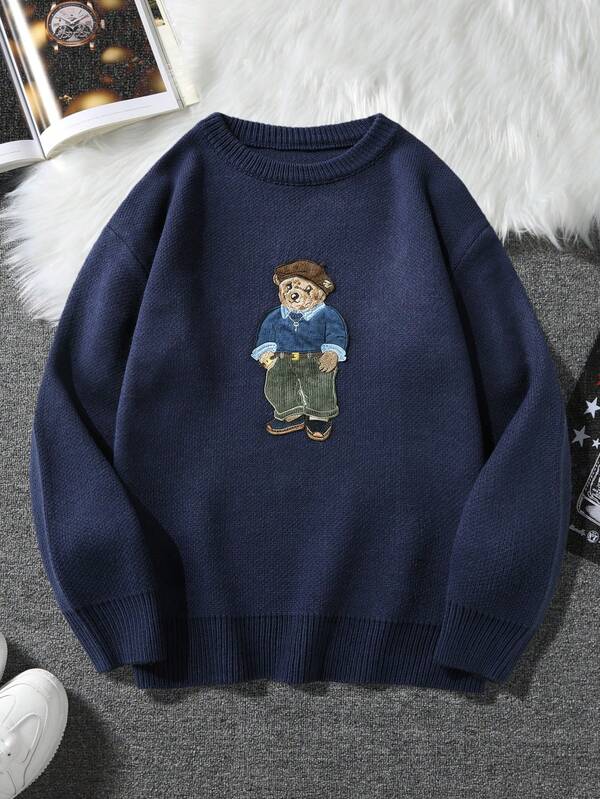 Suéter Masculino Oversized Com Bordado Casual Streetwear