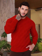 Suéter Masculino Texturizado Gola Careca Casual Moderno
