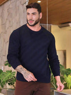 Suéter Masculino Texturizado Gola Careca Casual Moderno