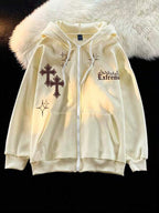 Moletom Oversized Com Zíper Estilo Gothic Streetwear