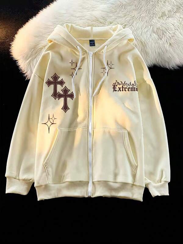 Moletom Oversized Com Zíper Estilo Gothic Streetwear