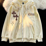 Moletom Oversized Com Zíper Estilo Gothic Streetwear