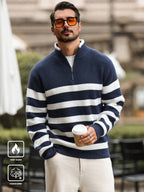 Suéter Masculino Listrado Gola Alta Com Ziper Casual Urbano