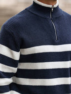 Suéter Masculino Listrado Gola Alta Com Ziper Casual Urbano