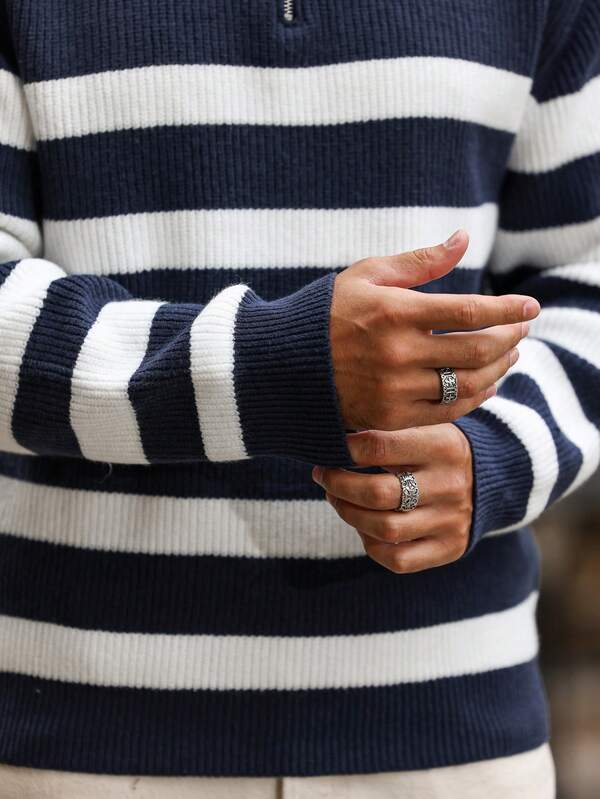 Suéter Masculino Listrado Gola Alta Com Ziper Casual Urbano