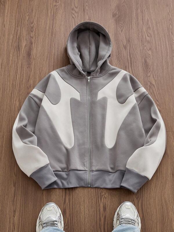 Moletom Oversized Com Zíper Estilo Futurista Streetwear