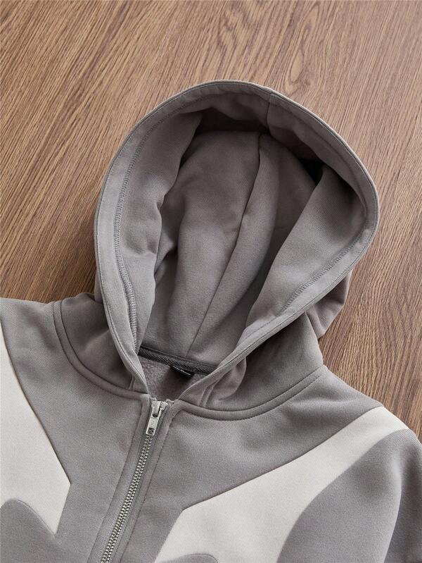 Moletom Oversized Com Zíper Estilo Futurista Streetwear
