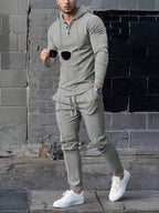 Conjunto Moletom Canelado Com Capuz Estilo Casual