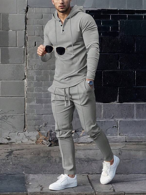 Conjunto Moletom Canelado Com Capuz Estilo Casual